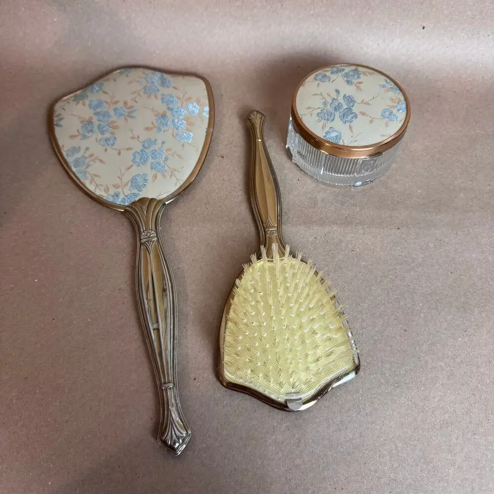 1950’s 3 Piece Blue Floral Vanity Set
